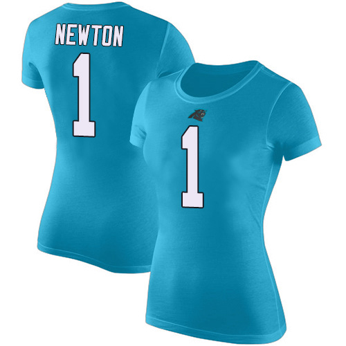 Carolina Panthers Blue Women Cam Newton Rush Pride Name and Number NFL Football #1 T Shirt